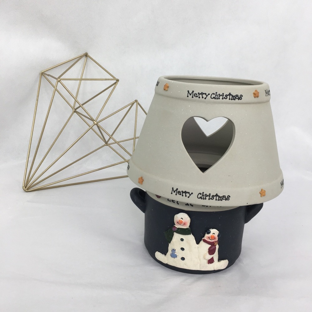 Merry Christmas Let It Snow Heart & Snowmen Candle Holder